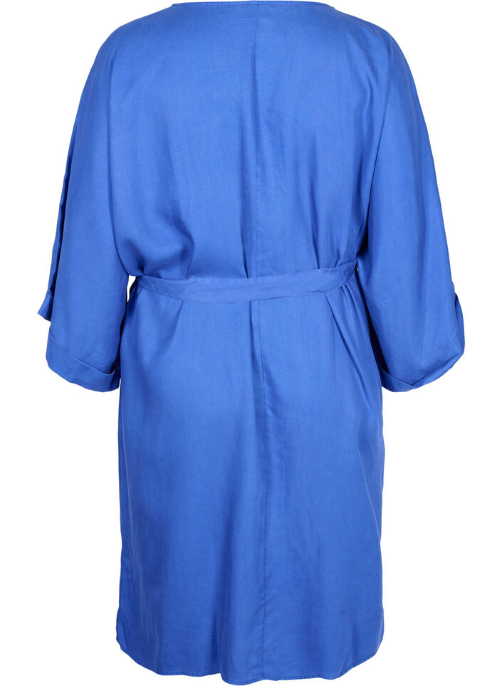 Jurk met 3/4 mouwen en striksluiting, Blauw, Packshot image number 1