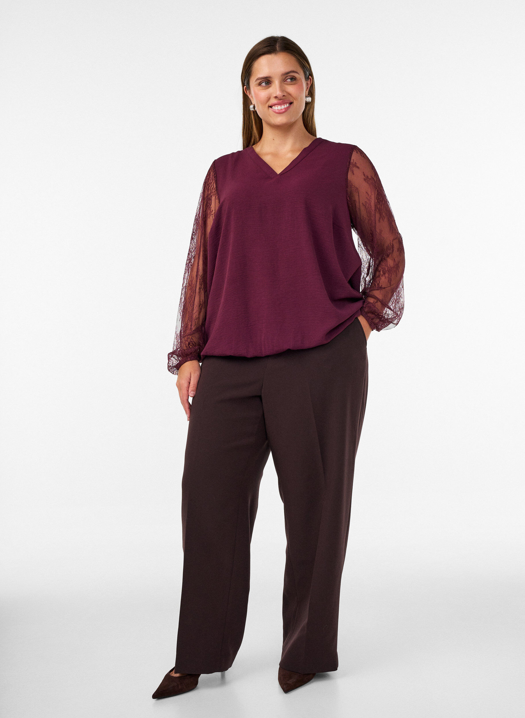 ZizziBlouse met kanten mouwen en ballonvorm, Rood, Model image number 1
