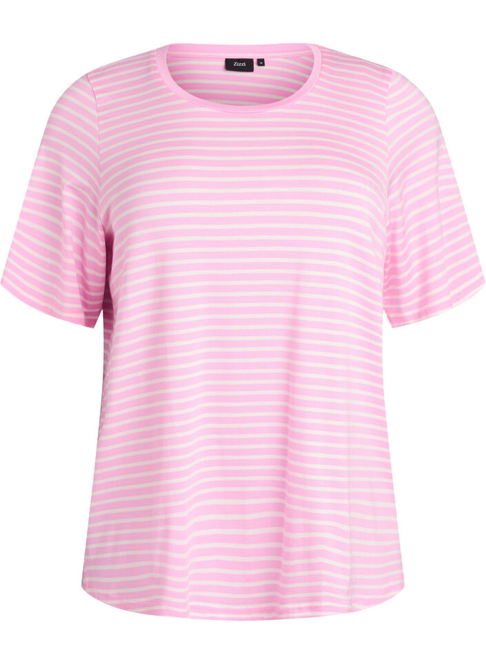 T-shirt met TENCEL&trade; Lyocell en strepen, Roze, Packshot image number 0