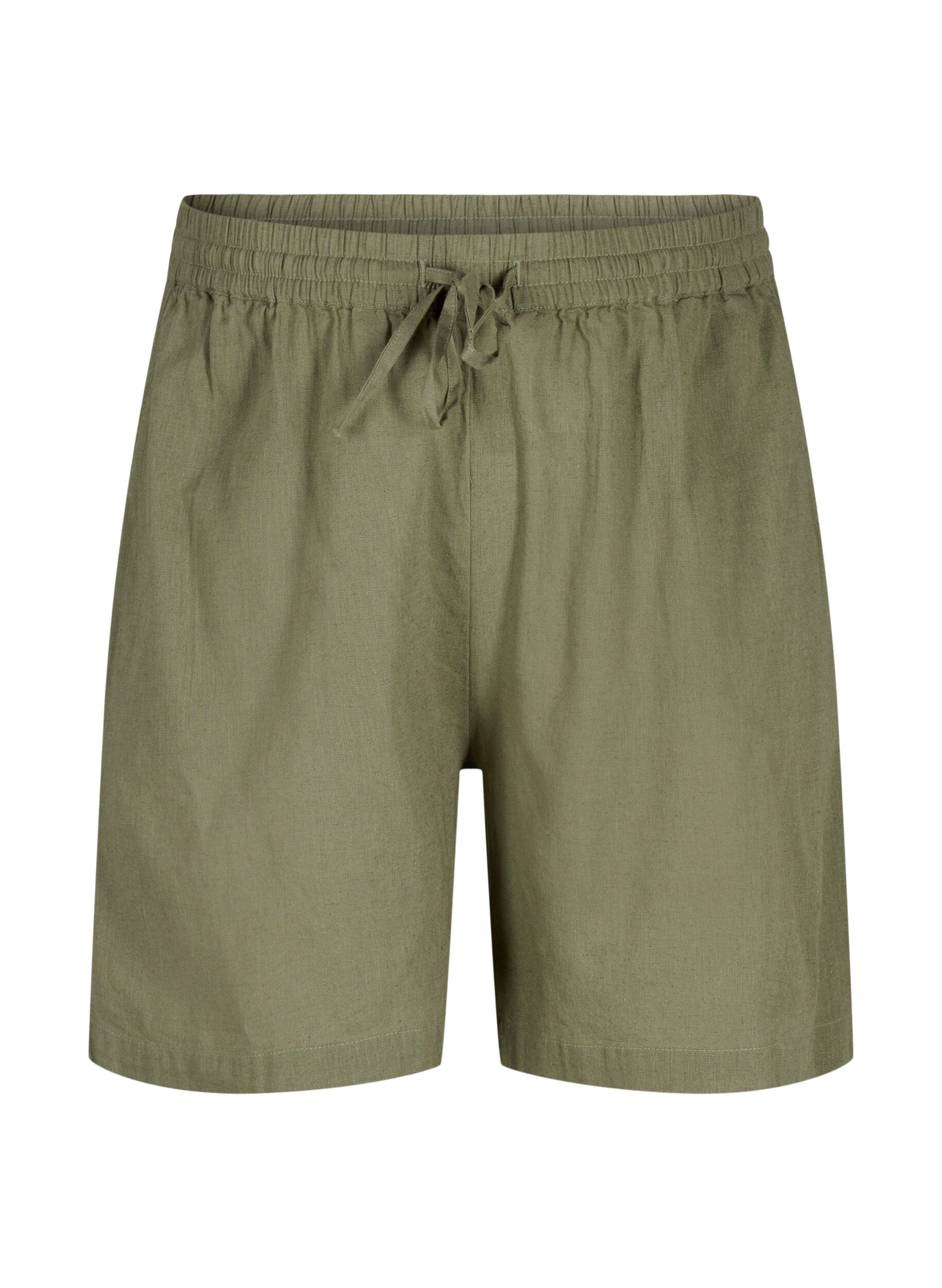 Zizzi Short ample en m&eacute;lange de coton avec du lin, Deep Lichen Green, Packshot image number 0