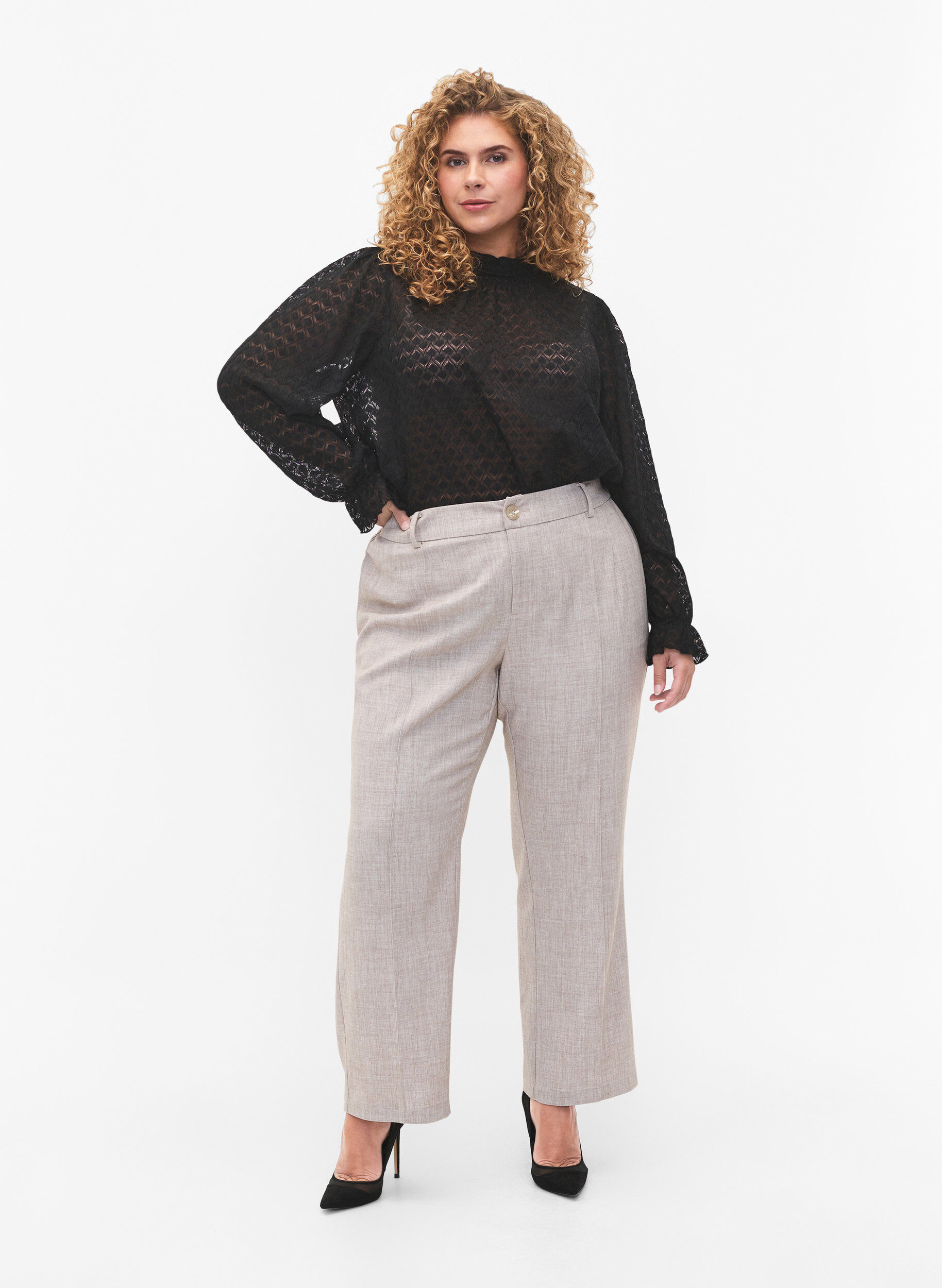 ZizziBlouse met lange mouwen en gedessineerde textuur, Black, Model image number 2