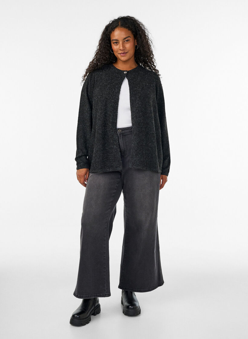 Gebreid vest met ronde hals en knoopsluiting, Grijs, Model image number 1
