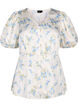 Chemisier en satin floral avec manches bouffantes, Off White Blue Fl., Packshot image number 0