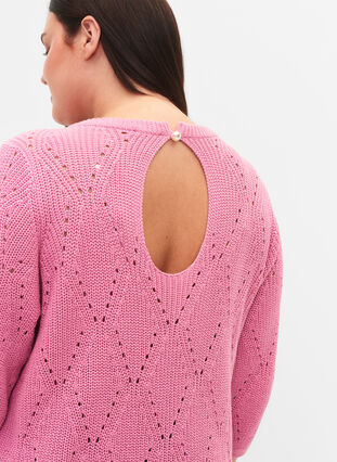 Chemisier en tricot avec manches 3/4 et motif de dentelle, Begonia Pink, Model image number 2