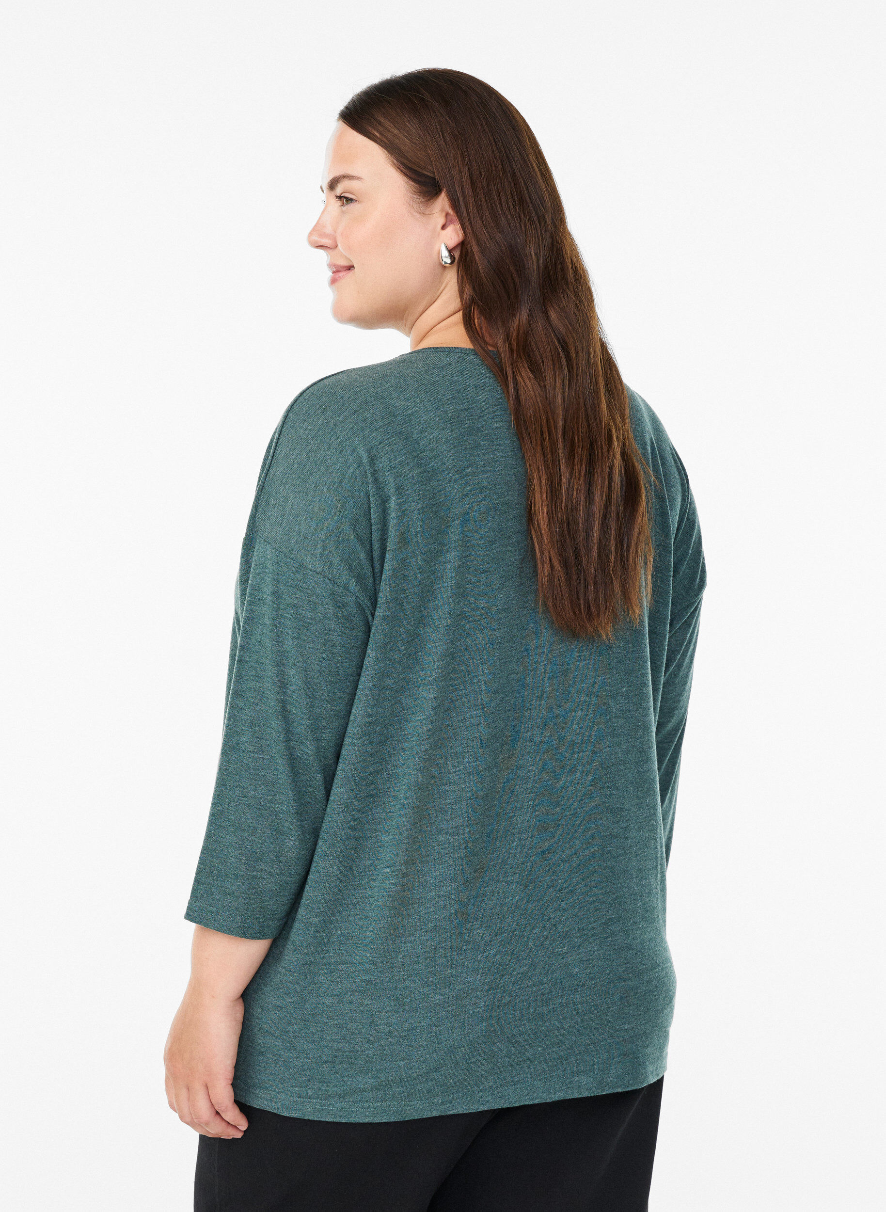 Zizzi Blouse en jersey avec manches 3/4, Vert fonc&eacute;, Model image number 2