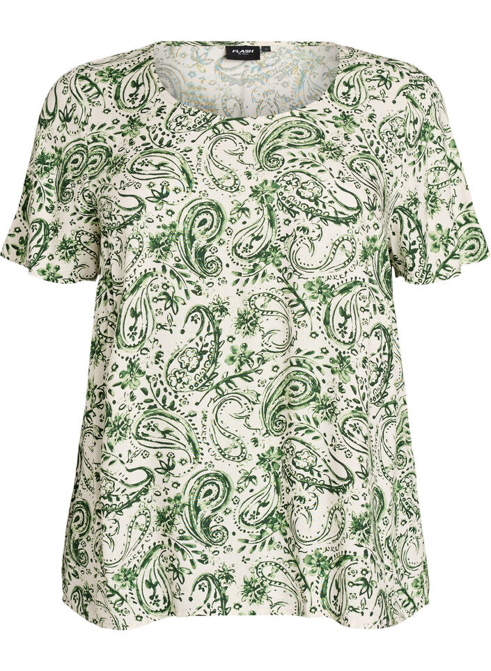 Viscose blouse met korte mouwen en print, Groen, Packshot image number 0