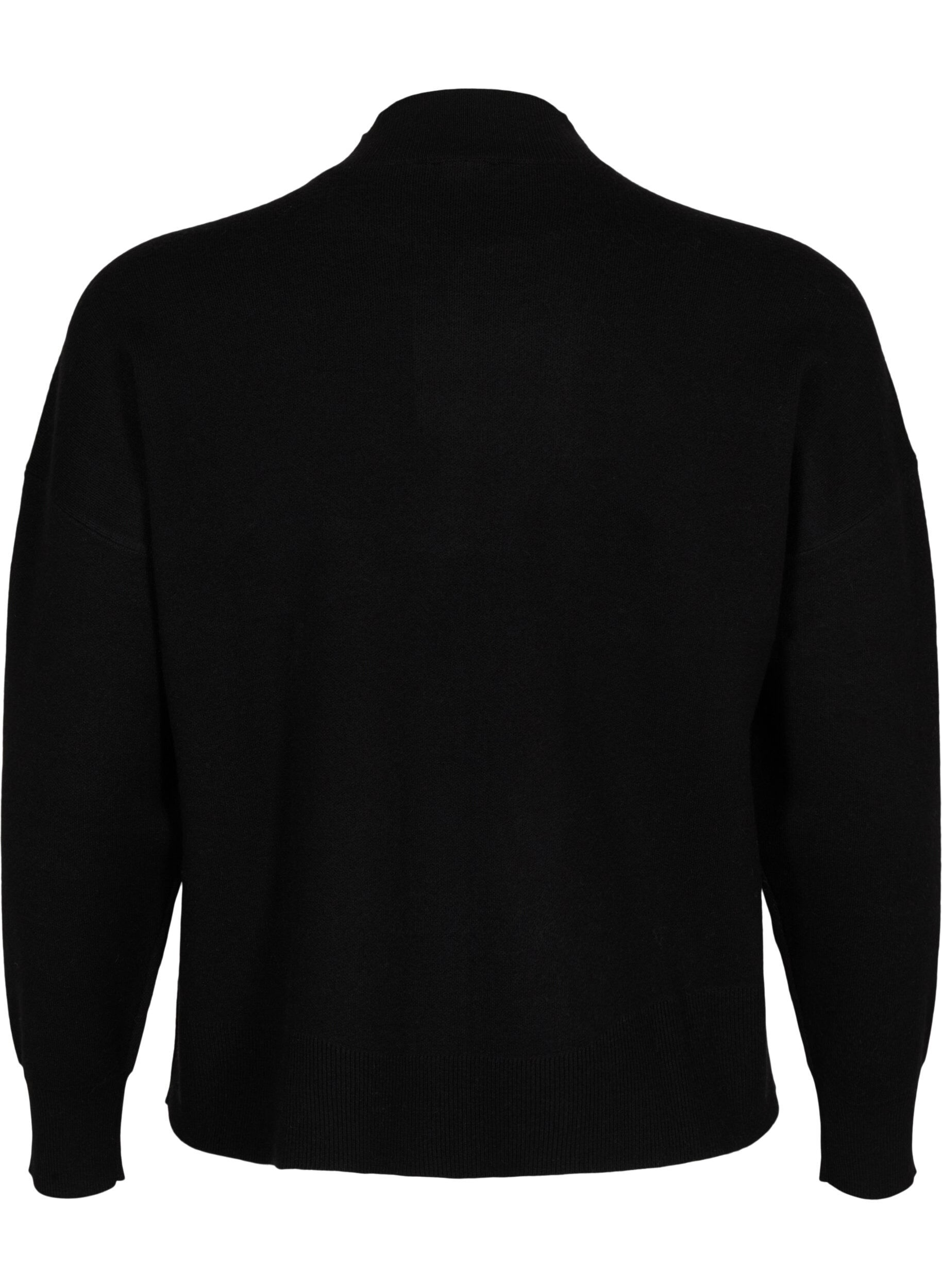ZizziGebreide blouse in effen kleur, Black, Packshot image number 1