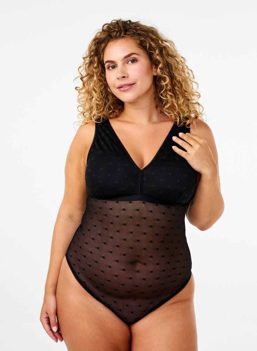 Body avec maille à pois et coussinets amovibles, Black, Model image number 3
