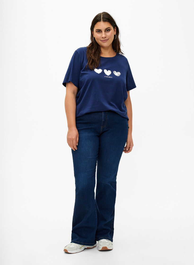 T-shirt en coton &agrave; col ras du cou avec impression, Medieval B.W. Hearts, Model image number 2