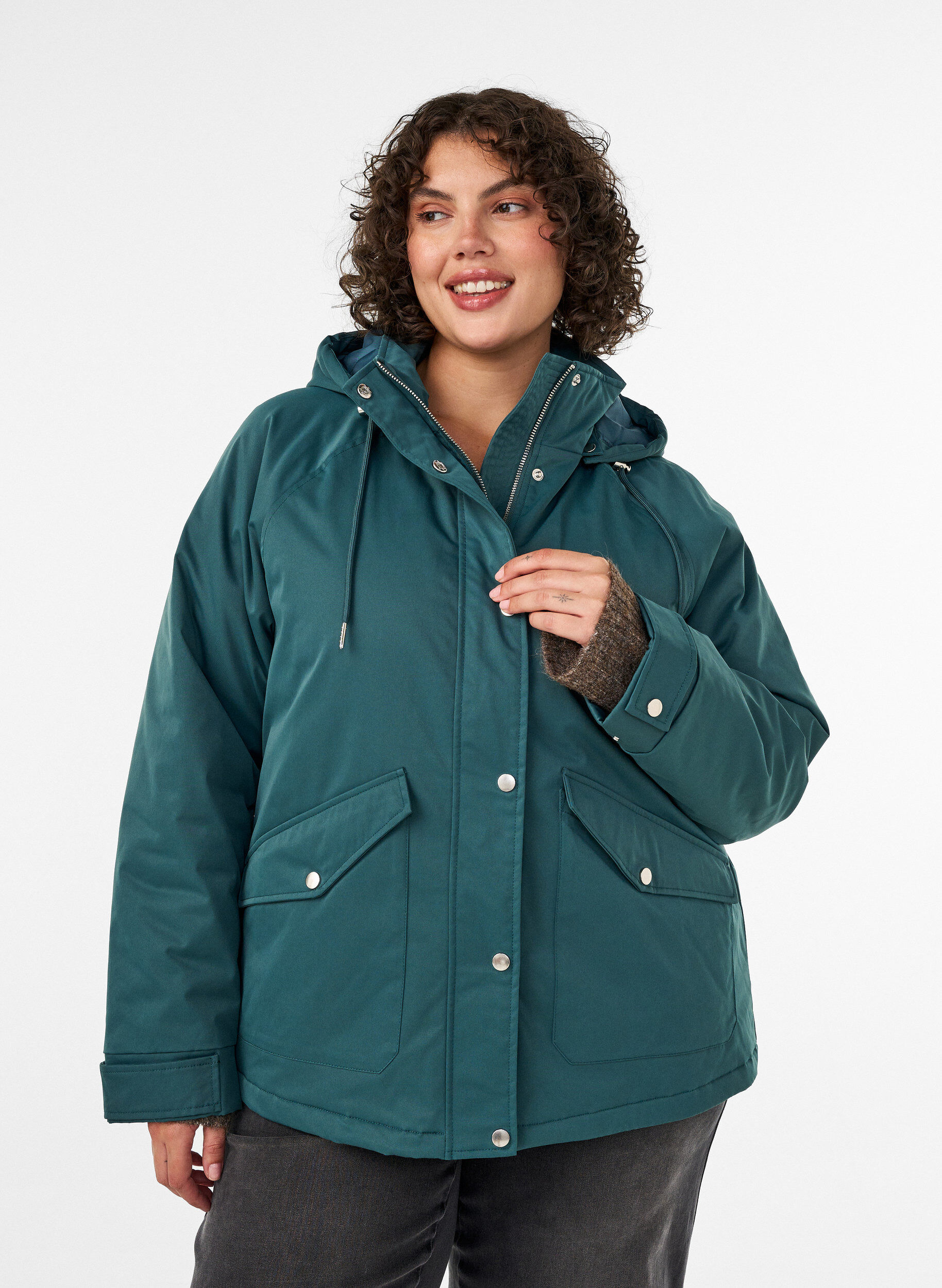 ZizziGewatteerde parka met afneembare capuchon, Groen, Model image number 0