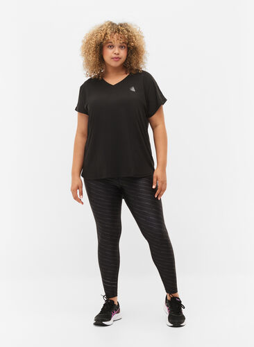 T-shirt de sport à manches courtes avec col en V, Black, Model image number 2