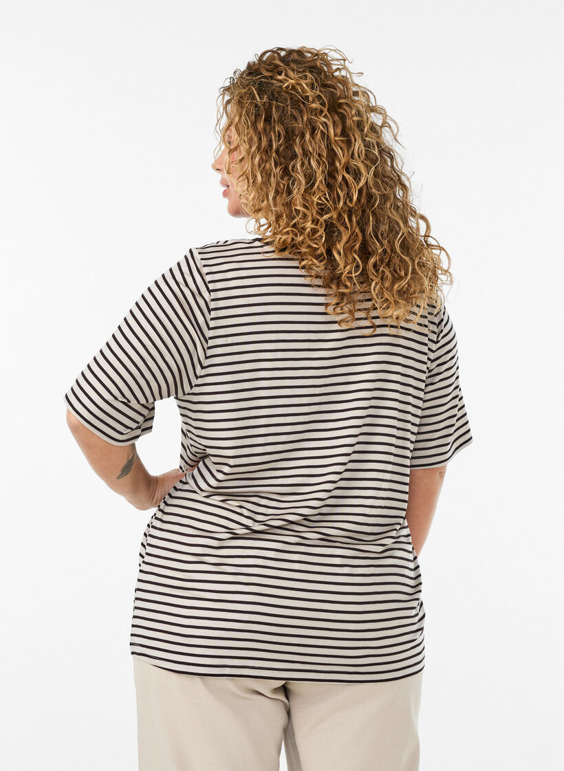 T-shirt en TENCEL&trade; Lyocell &agrave; rayures, Marron, Model image number 2