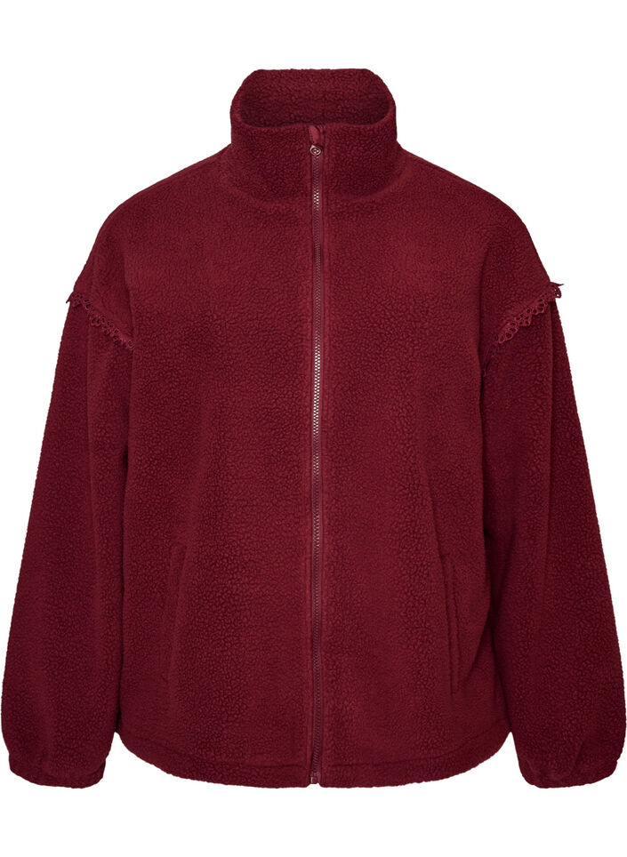 Veste teddy avec finitions en broderie anglaise et col montant, Bordeaux, Packshot image number 0
