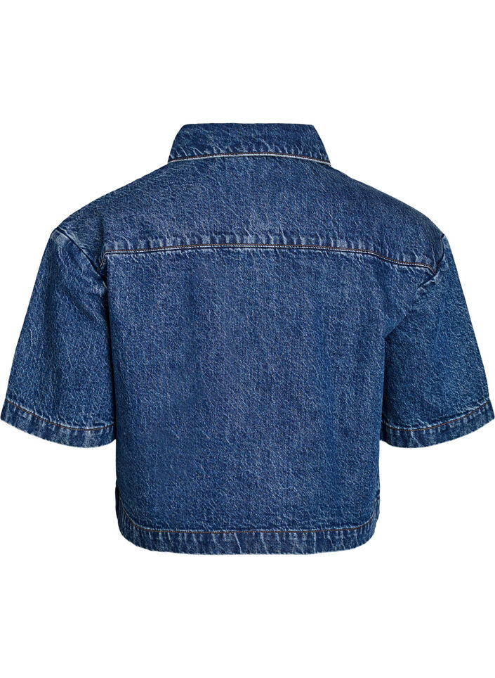 Veste en jean &agrave; manches courtes avec fermeture &agrave; boutons, Bleu, Packshot image number 1
