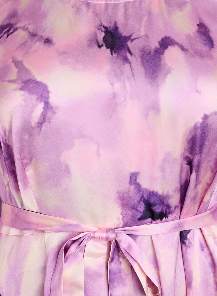 Feestjurk met korte mouwen en strikceintuur, Paars, Packshot image number 2