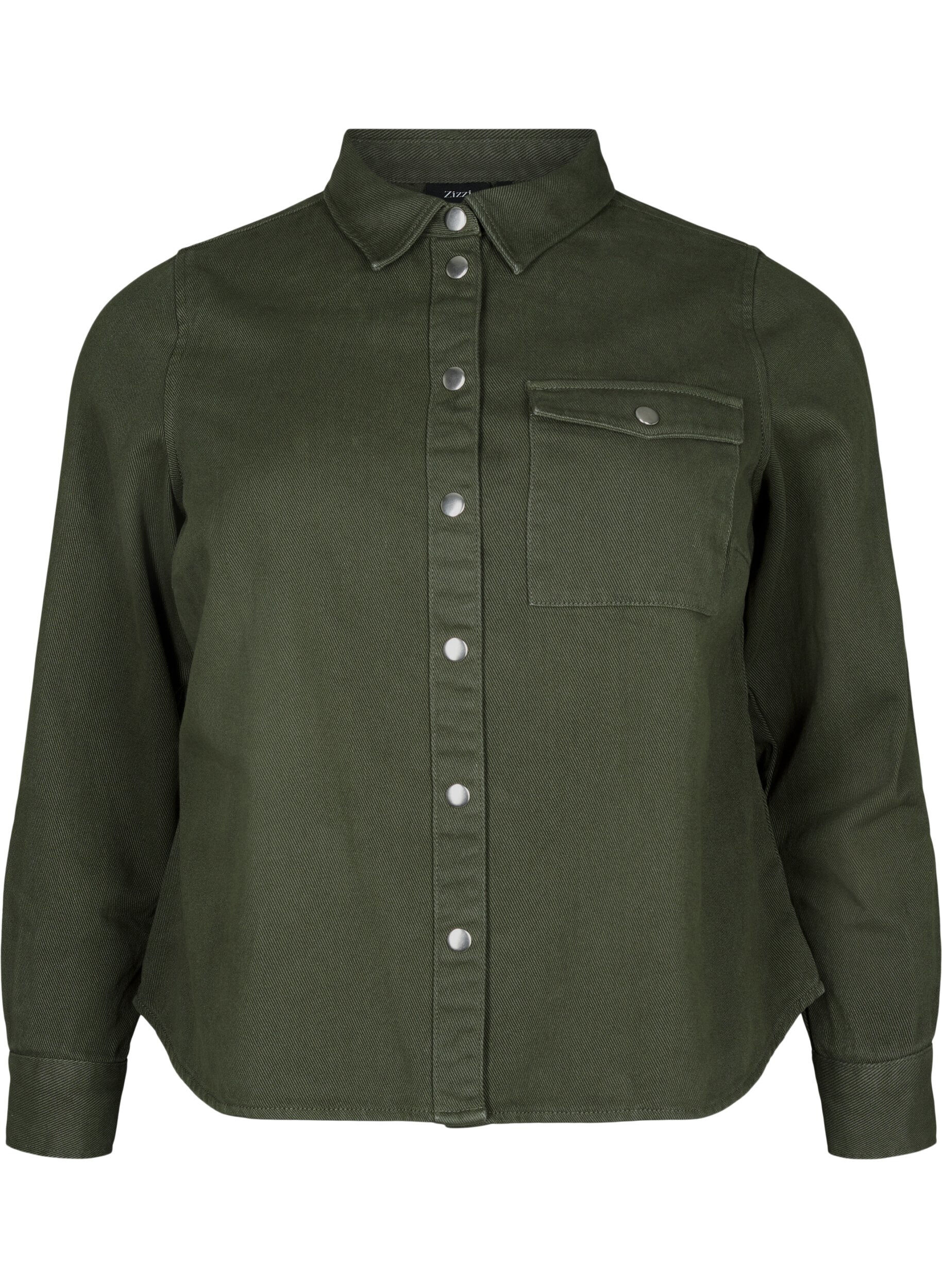Zizzi Veste en toile boutonn&eacute;e, Forest Night, Packshot image number 0