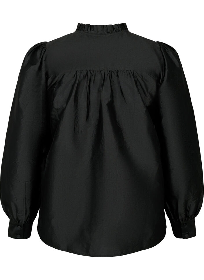 Glanzende shirtblouse met ruches, Black, Packshot image number 1