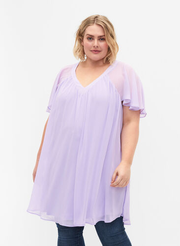 Losse jurk met korte mouwen, Purple Heather, Model image number 0