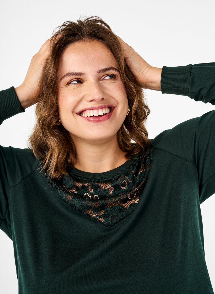 Sweatshirt met kanten details, Scarab, Image image number 0