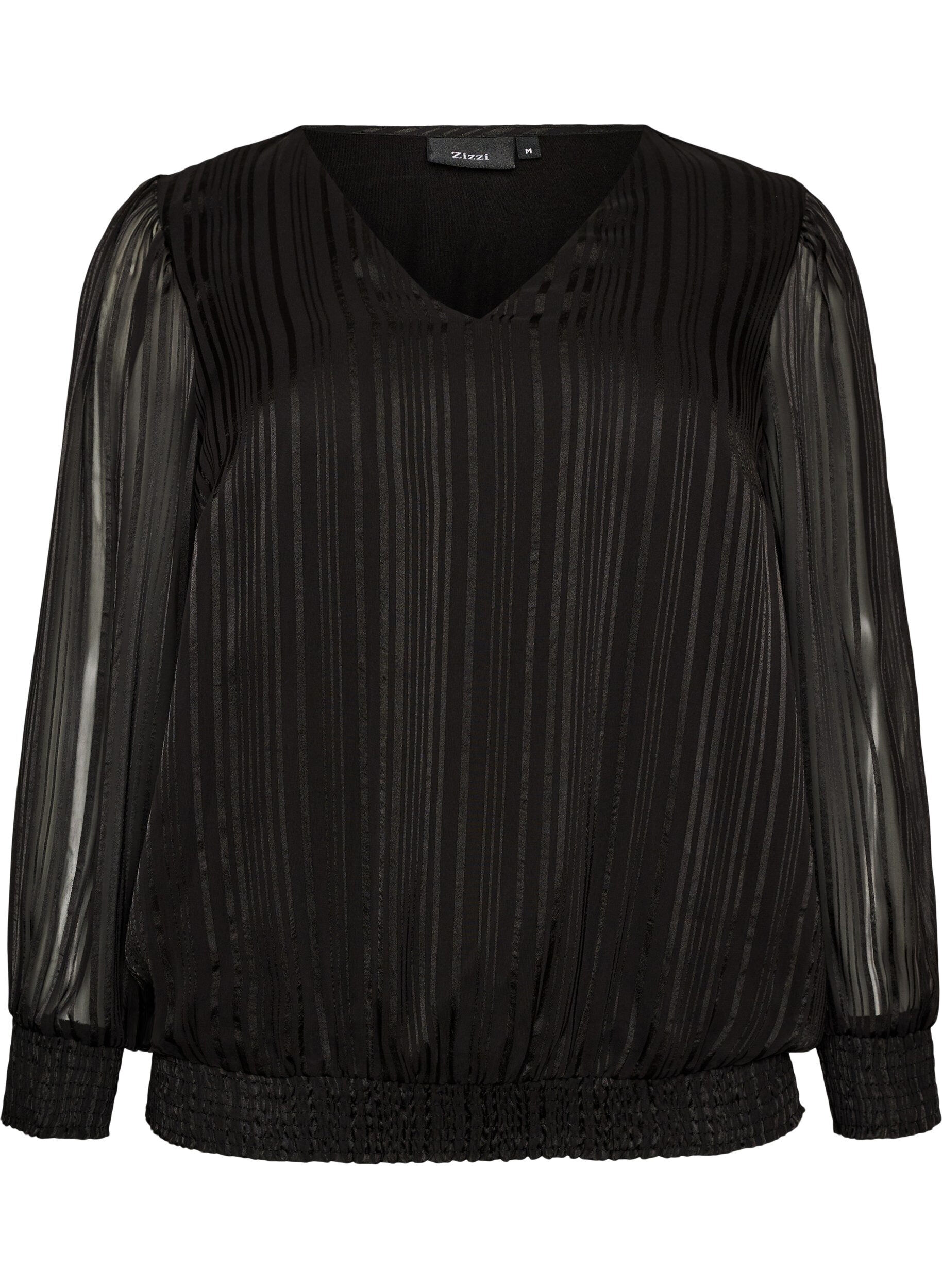 ZizziBlouse &agrave; rayures avec coupe ballon, Noir, Packshot image number 0