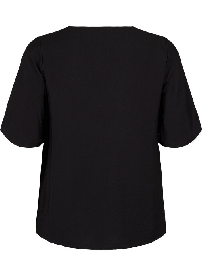 Blouse van viscose met v-hals en borduursel, Zwart, Packshot image number 1