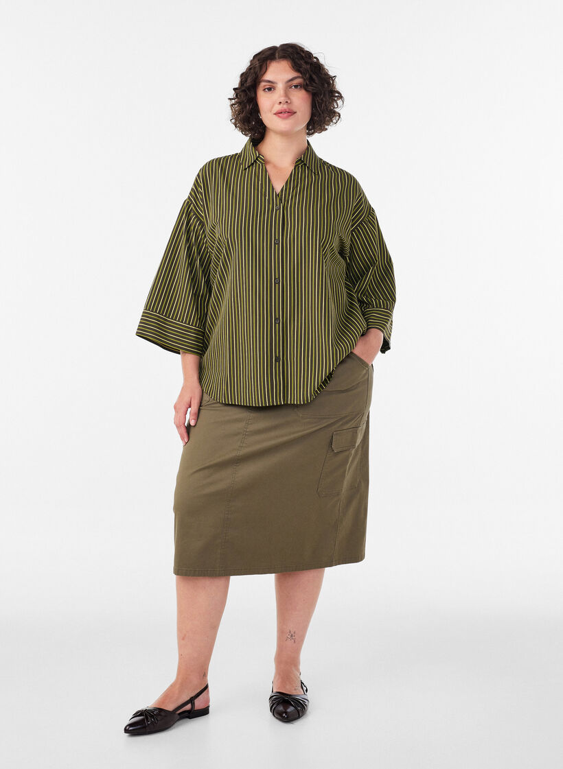 Chemise ample &agrave; rayures avec manches 3/4, Vert, Model