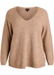 Gebreide blouse met V-hals en raglanmouwen, Bruin, Packshot image number 0