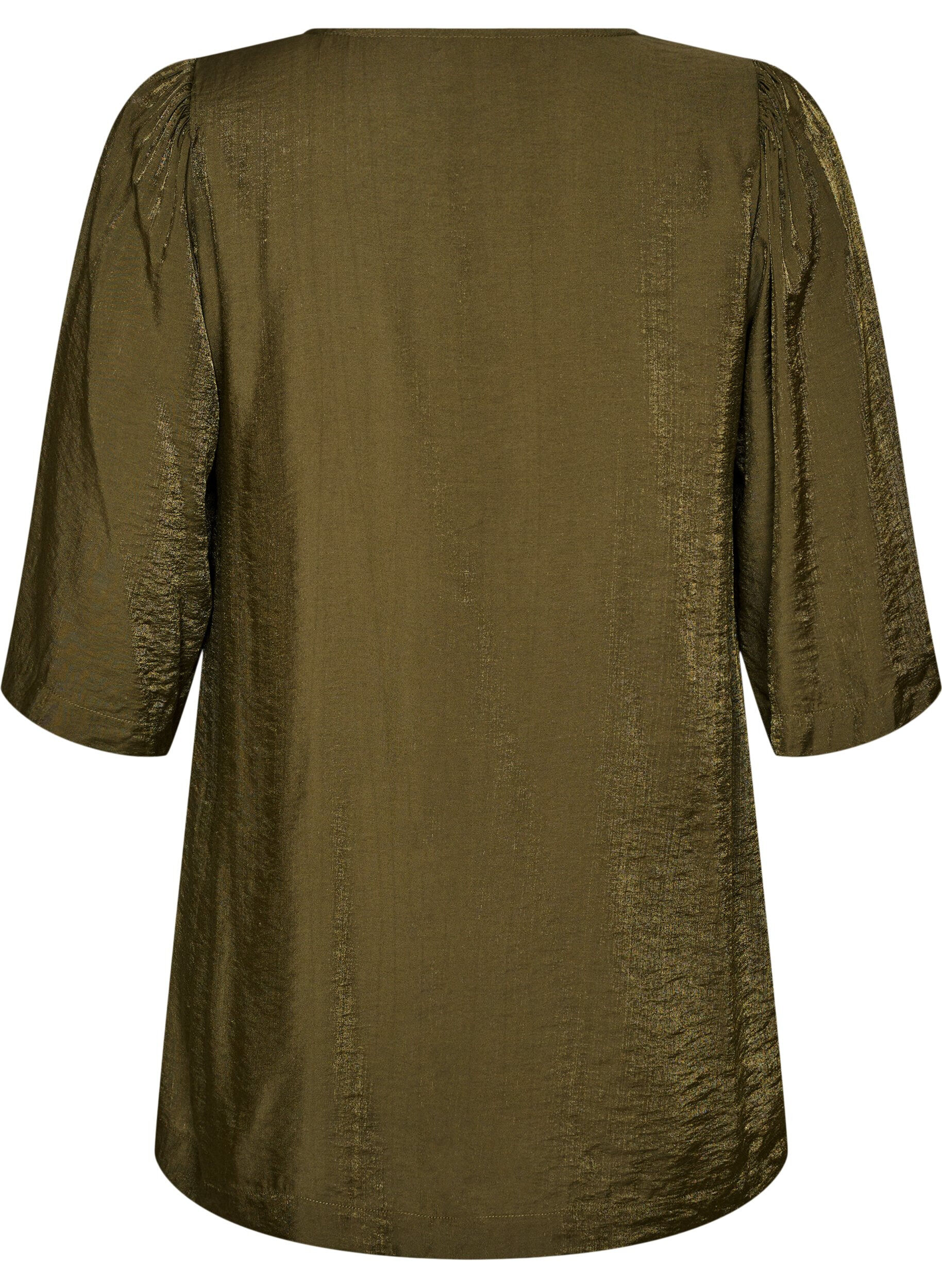 ZizziGlanzende tuniek met V-hals en 3/4 mouwen, Groen, Packshot image number 1