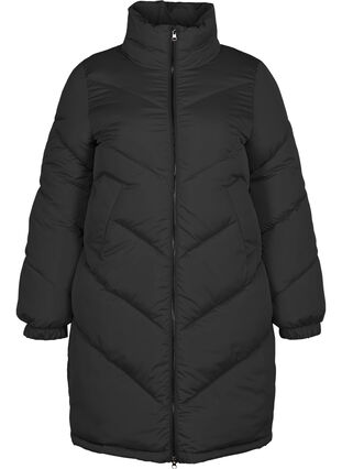 Lange jas met hoge hals, Black, Packshot image number 0