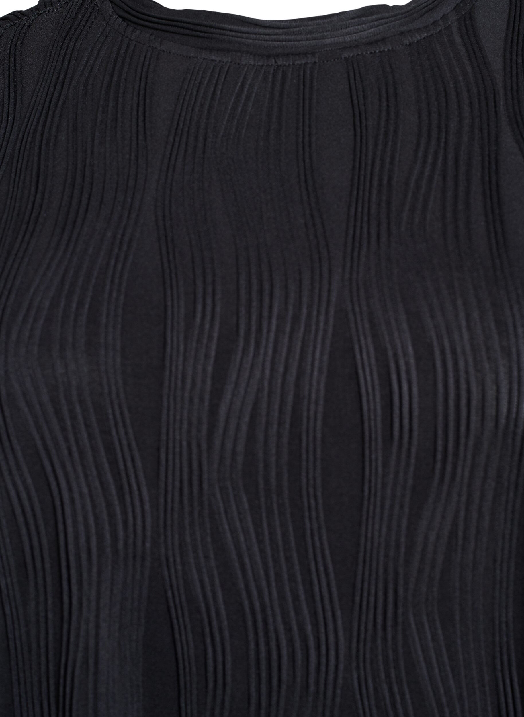 ZizziBlouse met korte mouwen en een golvende textuur, Zwart, Packshot image number 2