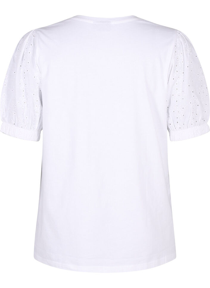 Chemisier en coton biologique avec manches en broderie anglaise, Bright White, Packshot image number 1