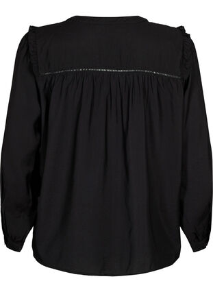 Chemise blouse avec volants et plis, Black, Packshot image number 1