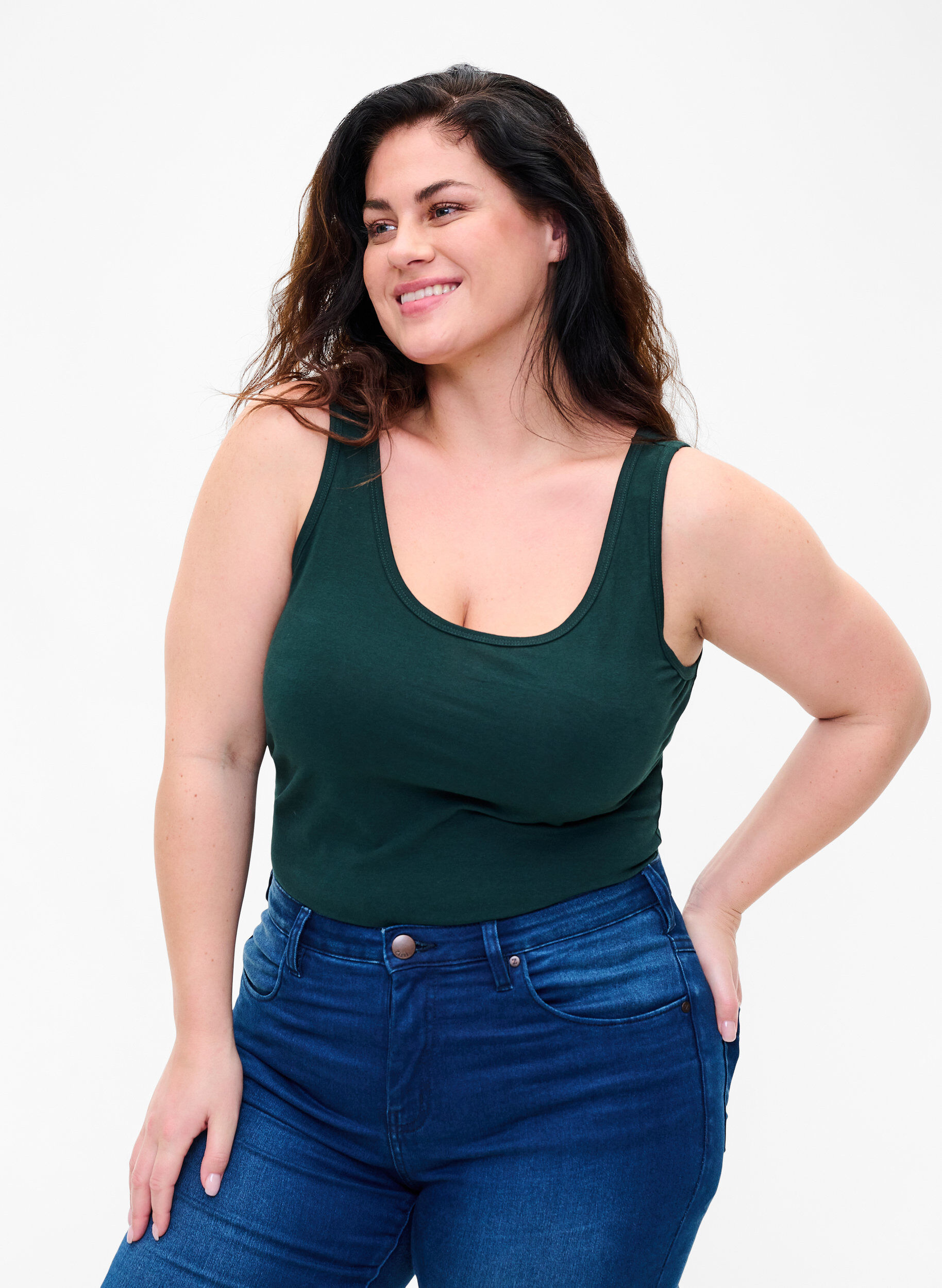 ZizziEffen gekleurd basic top in katoen, Groen, Model image number 0