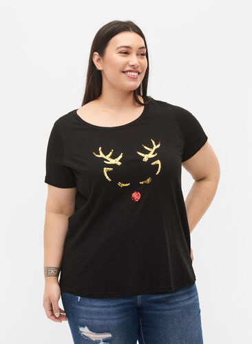 T-shirt de Noël en coton, Black Reindeer, Model image number 0
