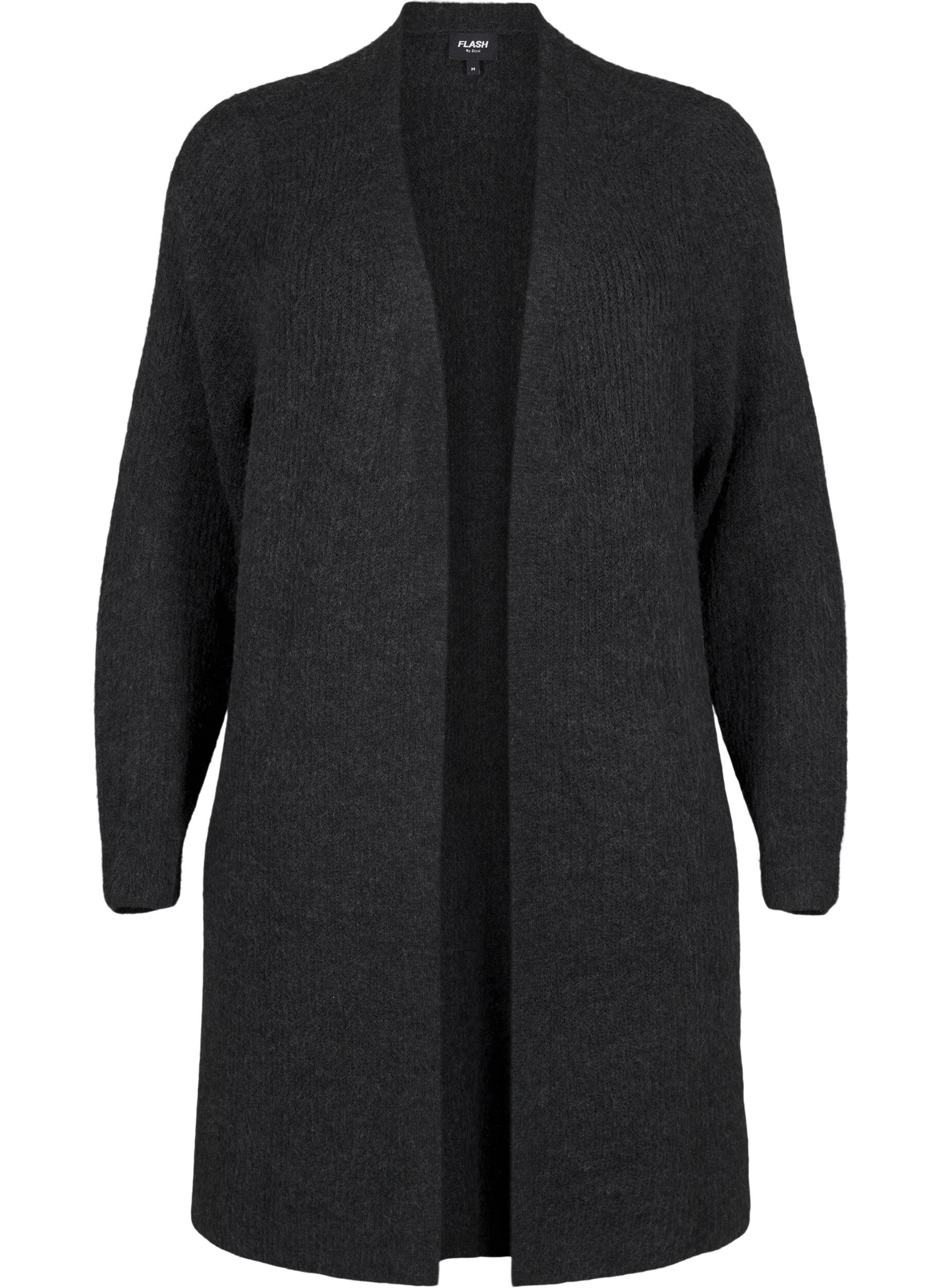 ZizziFLASH - Geribde cardigan met splitten, Dark Grey Melange, Packshot image number 0