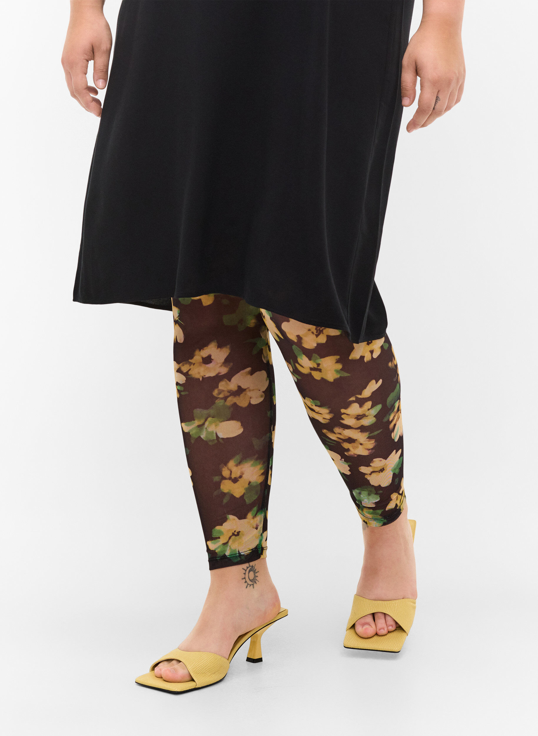 ZizziMesh legging met bloemenprint, Yellow Green AOP, Model image number 2