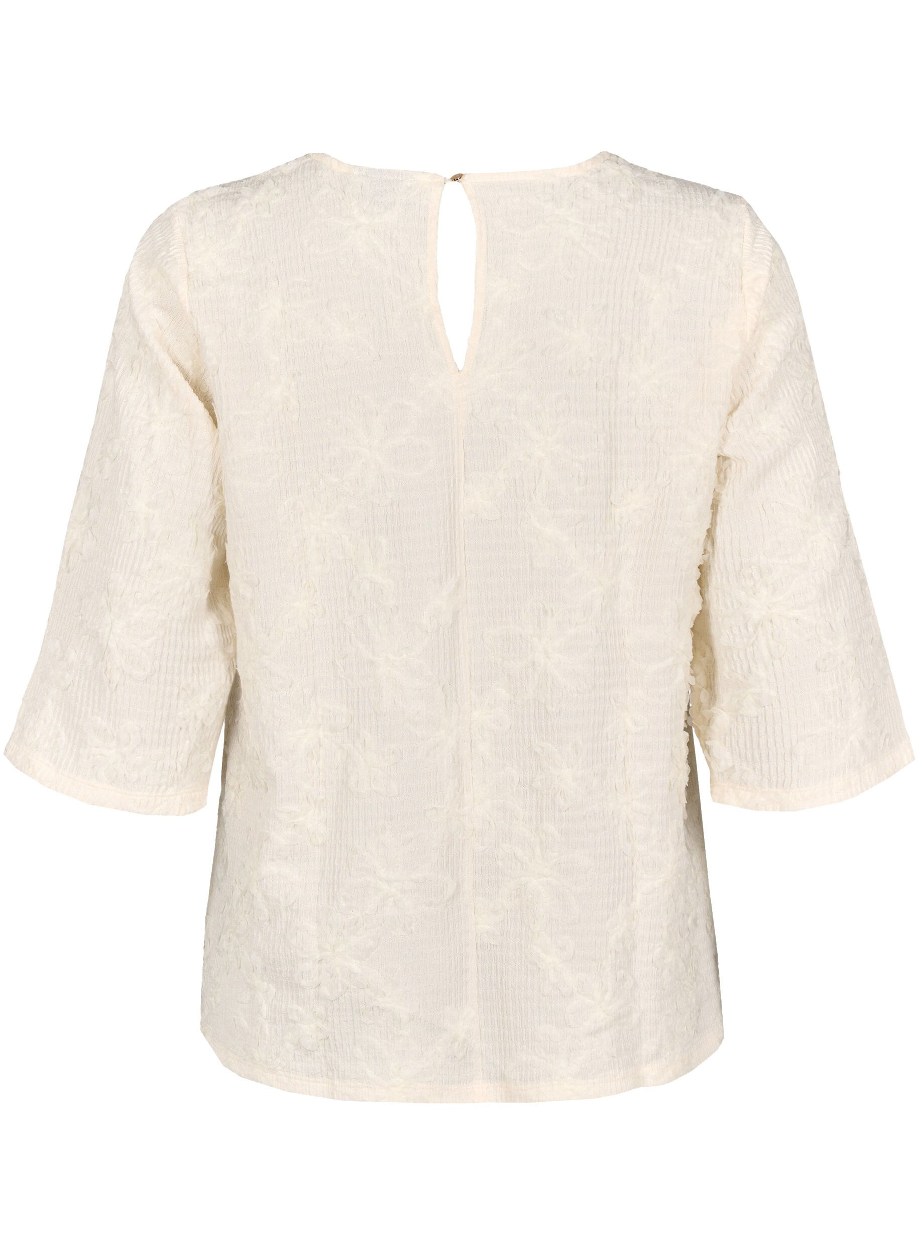 ZizziBlouse met 3/4 mouwen en 3D bloemen, Warm Off-white, Packshot image number 1