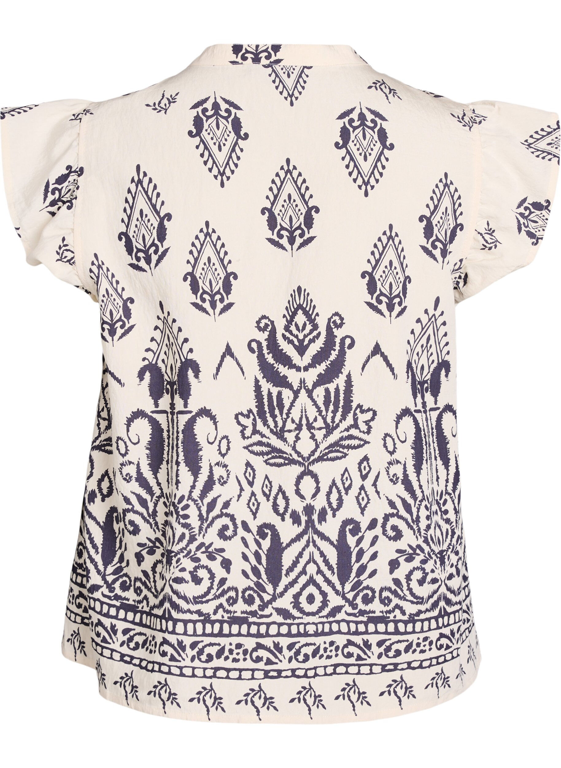 ZizziMouwloze blouse met ruche en print, Beige, Packshot image number 1