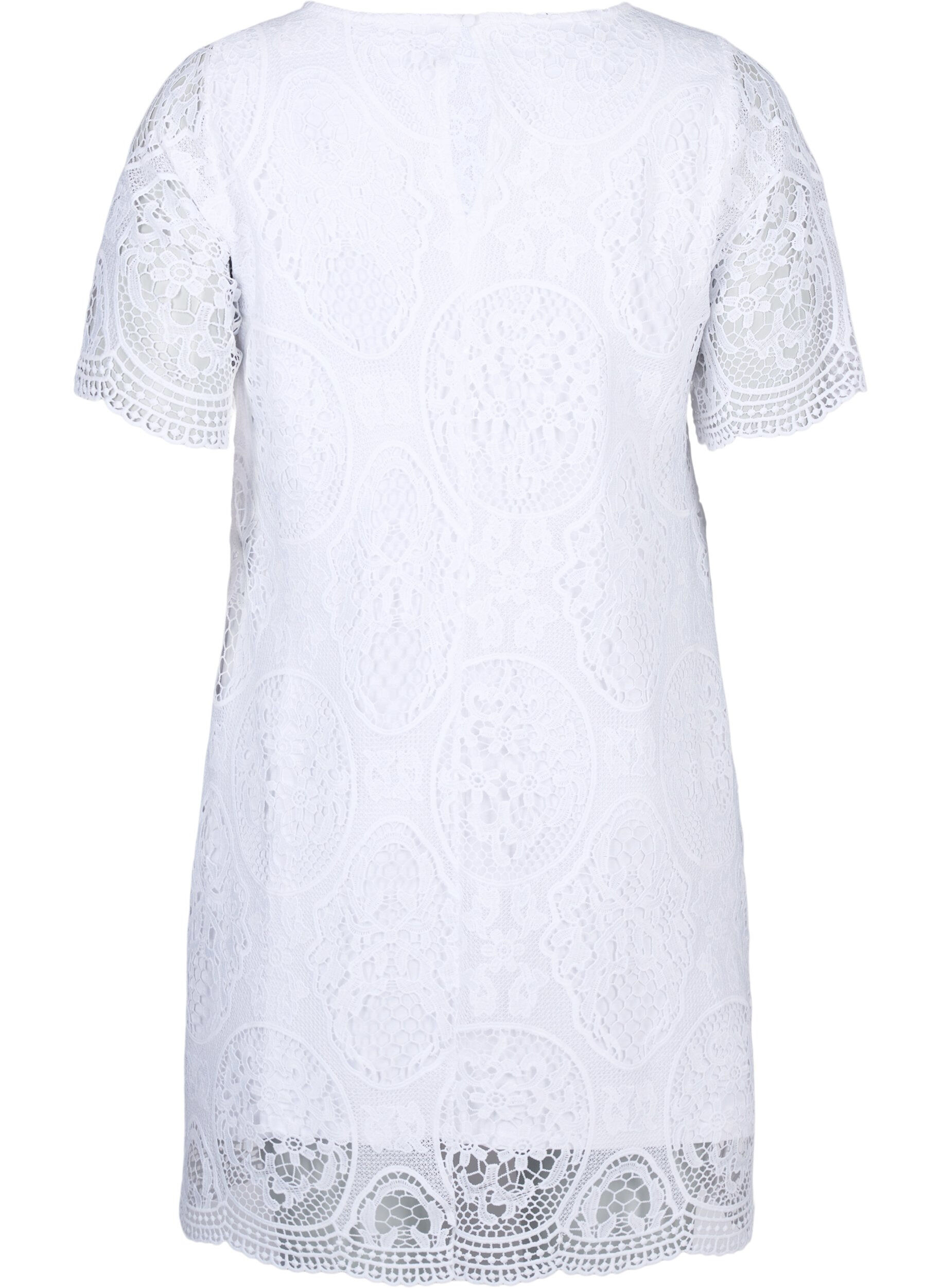 Zizzi Robe de soir&eacute;e en dentelle &agrave; manches courtes, Bright White, Packshot image number 1