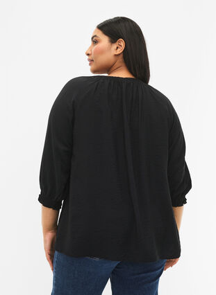 A-vormige viscose blouse met 3/4 mouwen, Black, Model image number 1