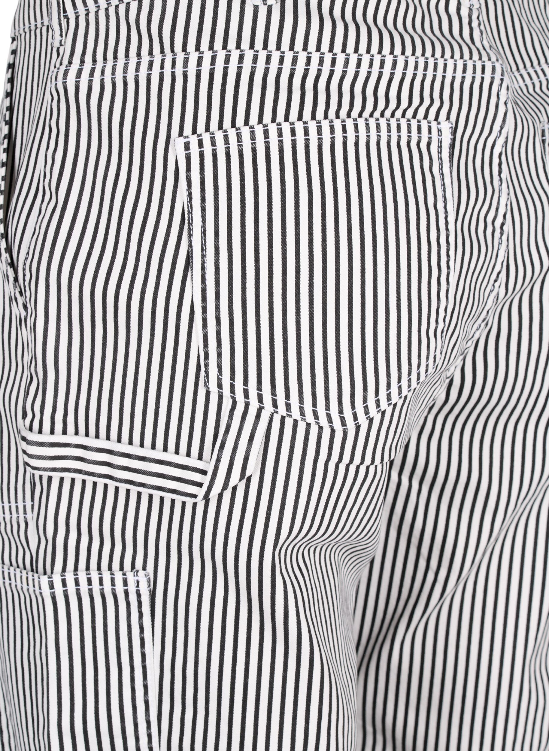 ZizziGestreepte cargo jeans met rechte pasvorm, Black White Stripe, Packshot image number 4