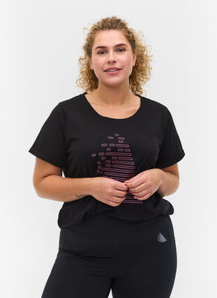 Sport-T-shirt met print, Black Diva Pink, Model image number 0