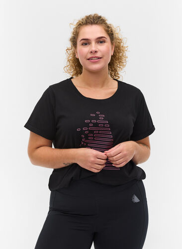 Trainingsshirt met print, Black Diva Pink, Model image number 0