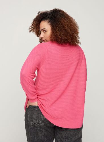 Blouse tricotée à encolure ronde, Hot Pink, Model image number 1