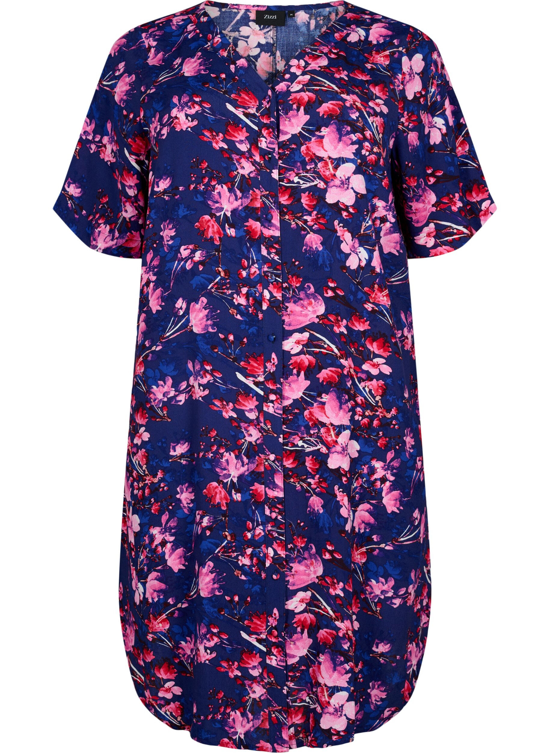 ZizziMidi-jurk van viscose met bloemenprint, B. Blue Pink Flower, Packshot image number 0