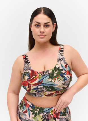Haut de bikini à encolure ronde, Palm Print, Model image number 0