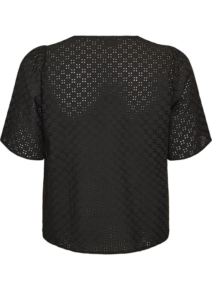 Blouse en broderie anglaise avec fermeture boutonn&eacute;e, Noir, Packshot image number 1