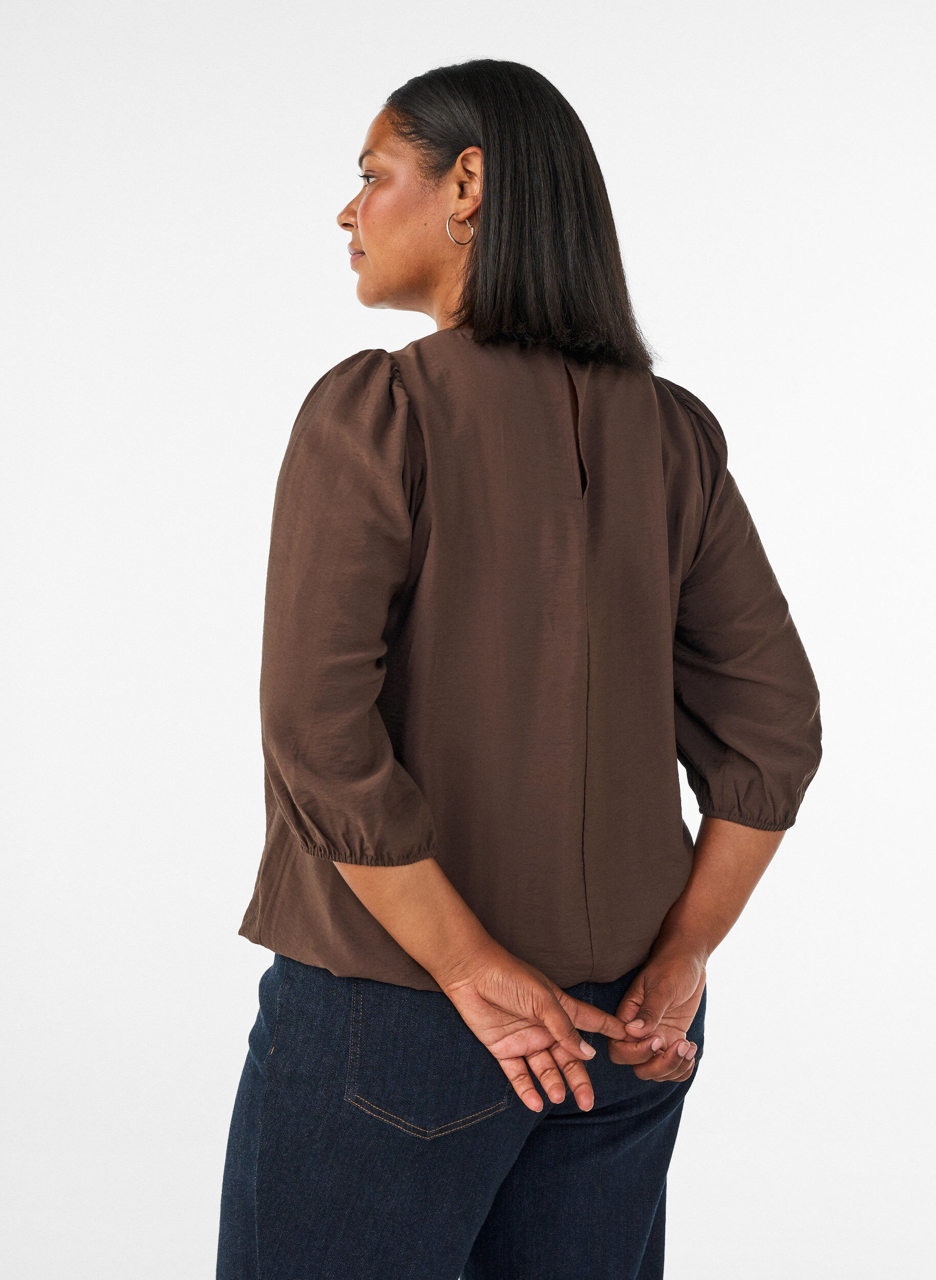 ZizziBlouse met 3/4 mouwen en kantdetails, Bruin, Model image number 2