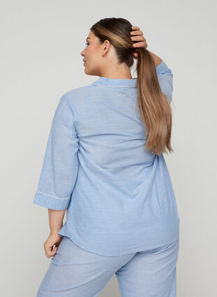 Chemise de nuit rayée en coton, White/Blue Stripe, Model image number 1