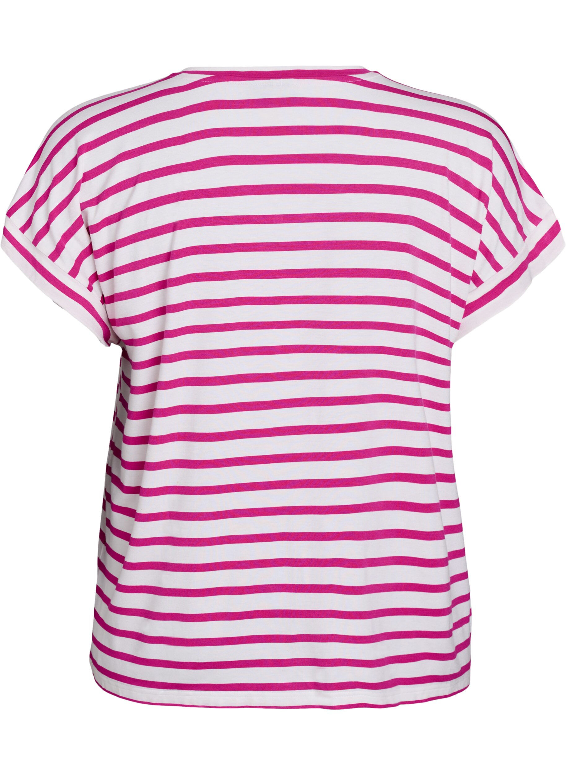 ZizziGestreept T-shirt met V-hals, Roze, Packshot image number 1